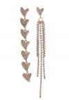 Asymmetric Heart Rhinestone Tassel Dangle Earrings