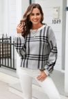 Classic Plaid Round Neck Knit Sweater in Grey