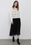 Glitter Swan Cloud Midi Skirt in Black