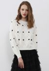 Star Embroidery Pointelle Knit Top in White