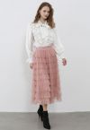 Glitter Swan Cloud Midi Skirt in Pink