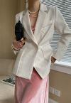 Solid Color Textured Double-Breasted Blazer in Ivory