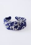 Twisted Floral Embroidered Headband in Indigo