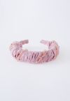 Ruched Organza Beaded Decor Headband in Pink