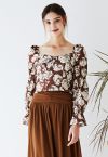 Vintage Rose Sweetheart Crop Top in Brown