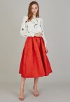 Noble Embossed Floral Jacquard Midi Skirt in Rust