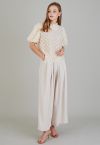 Fanciful Pleats Wide-Leg Pants in Ivory