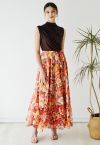 Reddish Flower Printed Chiffon Maxi Skirt