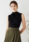 Ruched Detail Sleeveless Top in Black