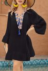 Boho Contrast Crochet Cover Up in Black