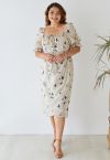 Seagull Print Square Neck Midi Dress