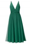 Crisscross Open Back Wrap Mesh Tulle Dress in Green