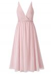 Crisscross Open Back Wrap Mesh Tulle Dress in Pink