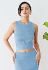 Tie Waist Knit Tank Top in Blue