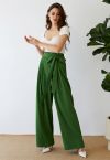 Bowknot High Waist Wide-Leg Pants in Dark Green