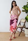 Tropical Palm Printed Plisse Pencil Skirt