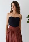 Rib Knit Bustier Tube Top in Black