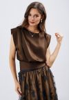 Satin Tie Back Sleeveless Top in Brown