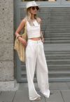 Vertical Stripe Straight-Leg Pants in White