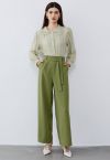 Side-Zip Belted Straight-Leg Pants in Lime