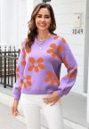 Cuteness Flowers Boxy Round Neck Knit Sweater in Lilac