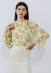 Watercolor Mustard Flower Chiffon Top