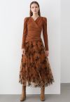 Velvet Magnolia Double-Layered Mesh Maxi Skirt in Orange