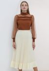 Panelled Hem Pleated Mesh Tulle Skirt in Cream