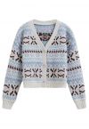 Fair Isle Contrast Edge Knit Cardigan in White