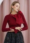 Fancy with Bowknot Knit Top in Burgundy