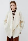 Casual-Chic Wide Lapel Knit Cardigan in Ivory