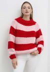 Festive Striped Chunky Hand Knit Sweater