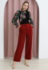 Comfy Chunky Straight-Leg Cuffed Pants in Rust Red