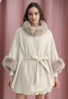 Self-Tie Bowknot Faux Fur Poncho in Oatmeal