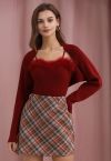 Feather Trim Cami Top and Sweater Sleeve Set in Burgundy