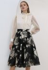 Metallic Floral Jacquard A-Line Midi Skirt in Black