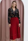 Silver Bead Embellished Seam Knit Midi Skirt in Red