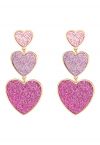 Glittering Triple-Heart Drop Earrings