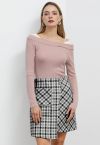 Patch Pocket Plaid Tweed Flap Skirt in Black