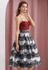 Magnificent Floral Jacquard Pleated Midi Skirt in Black