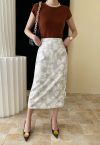 Graceful Floral Pencil Midi Skirt in Grey