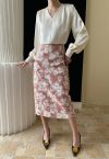 Graceful Floral Pencil Midi Skirt in Coral