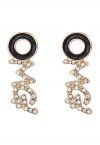 Rhinestone Inserted Letters Earrings in Black