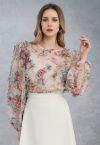 Fairy Dream Floral Ruffle Mesh Top in Cream