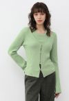 Hook Fastening Ribbed Knit Cardigan in Pistachio