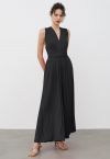 Twist and Tie Wide-Leg Jumpsuit in Black