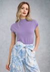 Solid Color Cap Sleeves Knit Top in Lilac