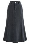 Seam Detailing Side Pockets Denim Skirt in Smoke