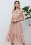 Beaded Tie-Neck Halter Dress in Pink