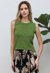 Solid Color Openwork Knit Sleeveless Top in Green